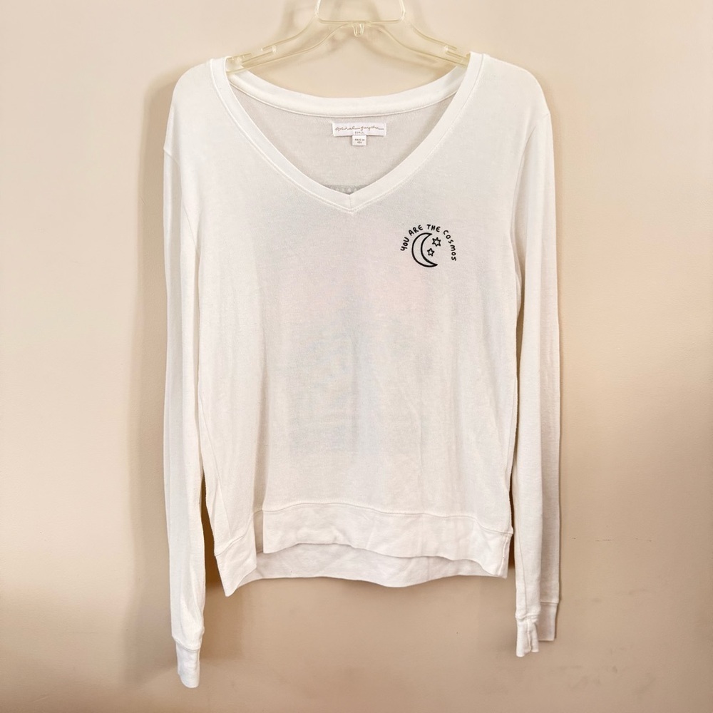 Spiritual Gangster White V-Neck Graphic Sweater "We are the Cosmos" - Picture 5 of 10